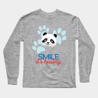 Cute Panda Minimalist Style Art | Smile, it's healing Long Sleeve T-Shirt